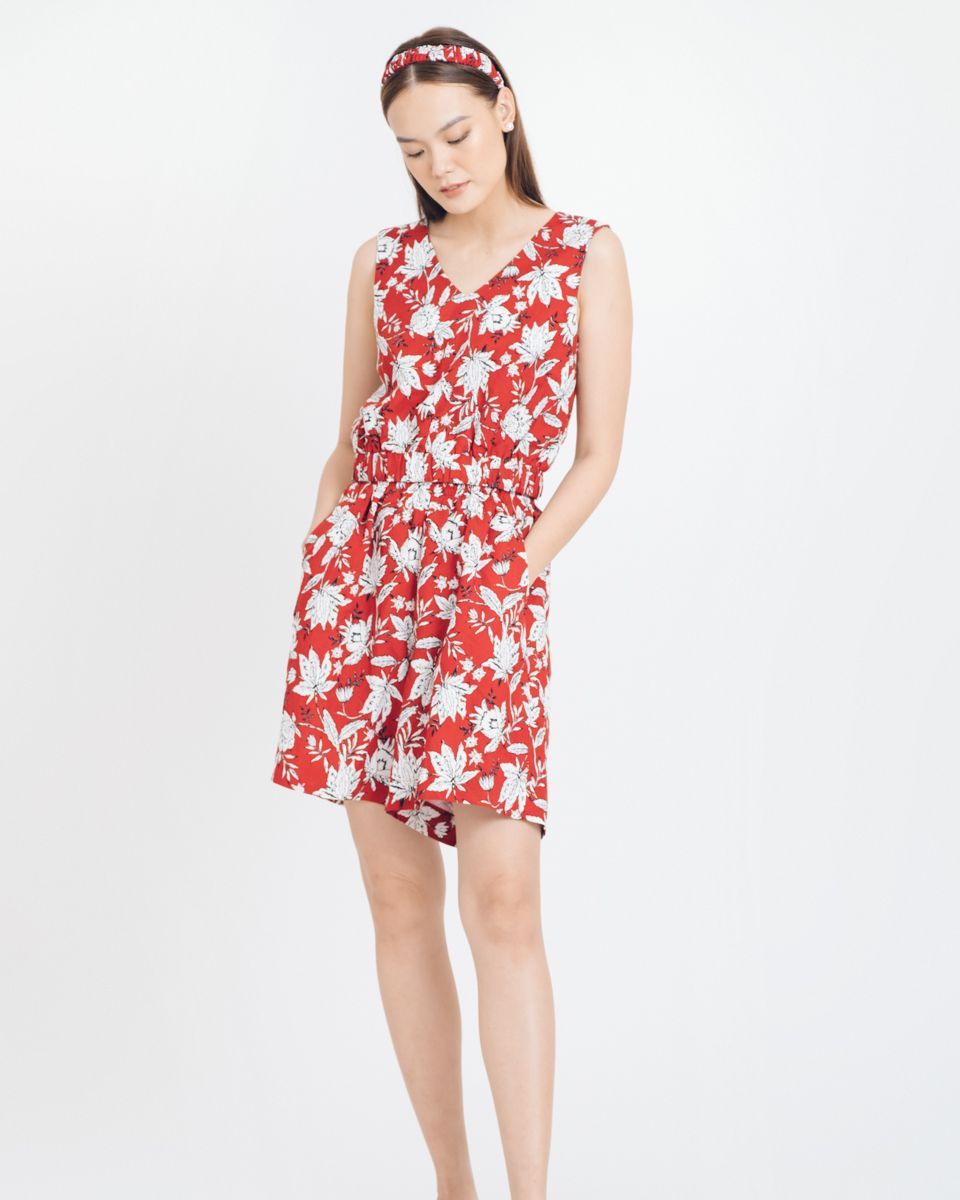 Quần Short Linen Đỏ Hoa Brighter Day