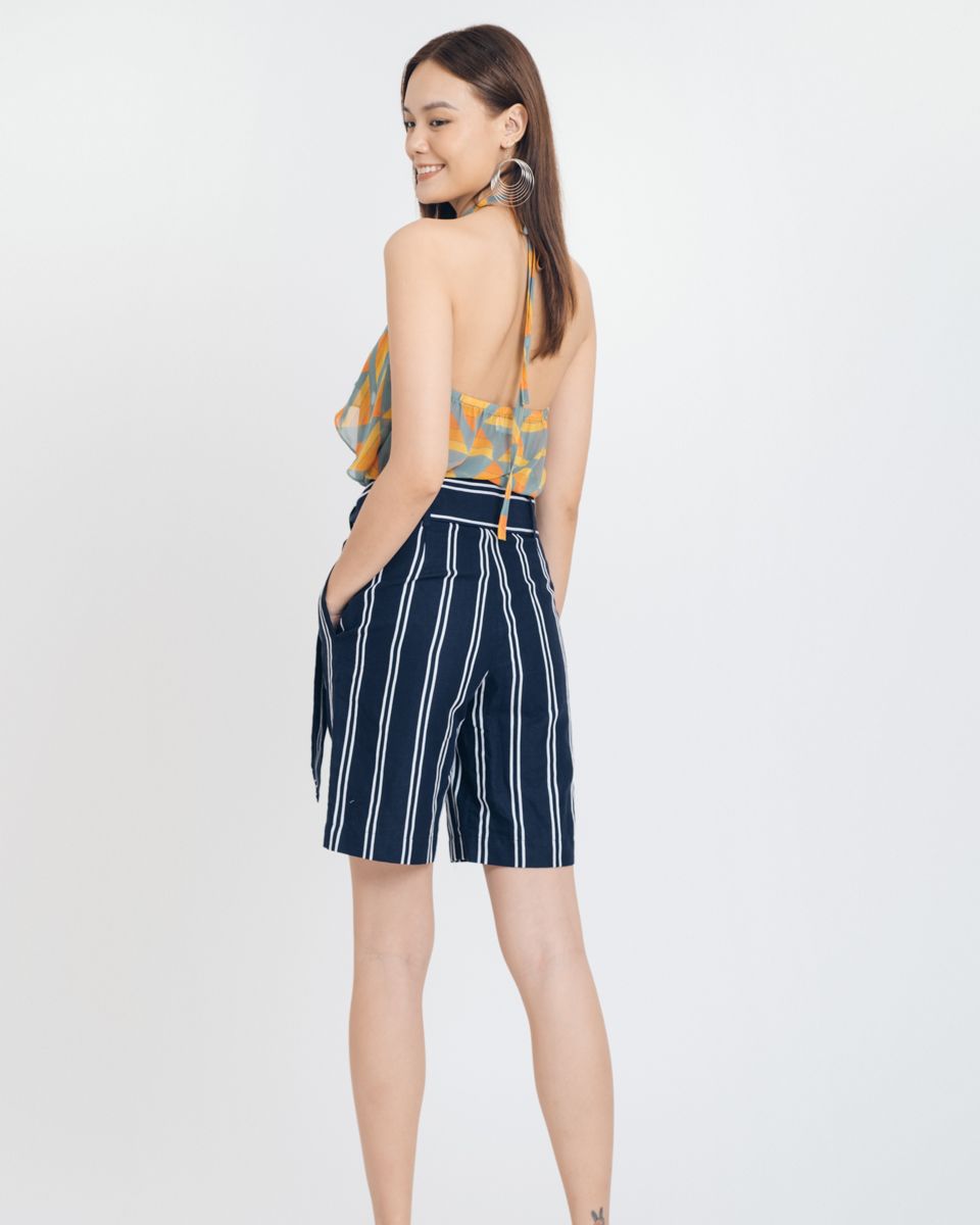 Quần Short Linen Xanh Sọc Trắng  Brighter Day