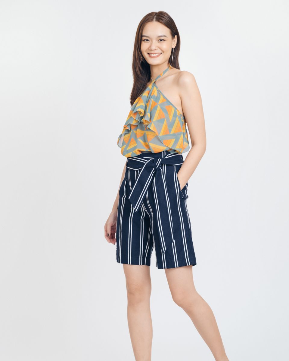 Quần Short Linen Xanh Sọc Trắng  Brighter Day