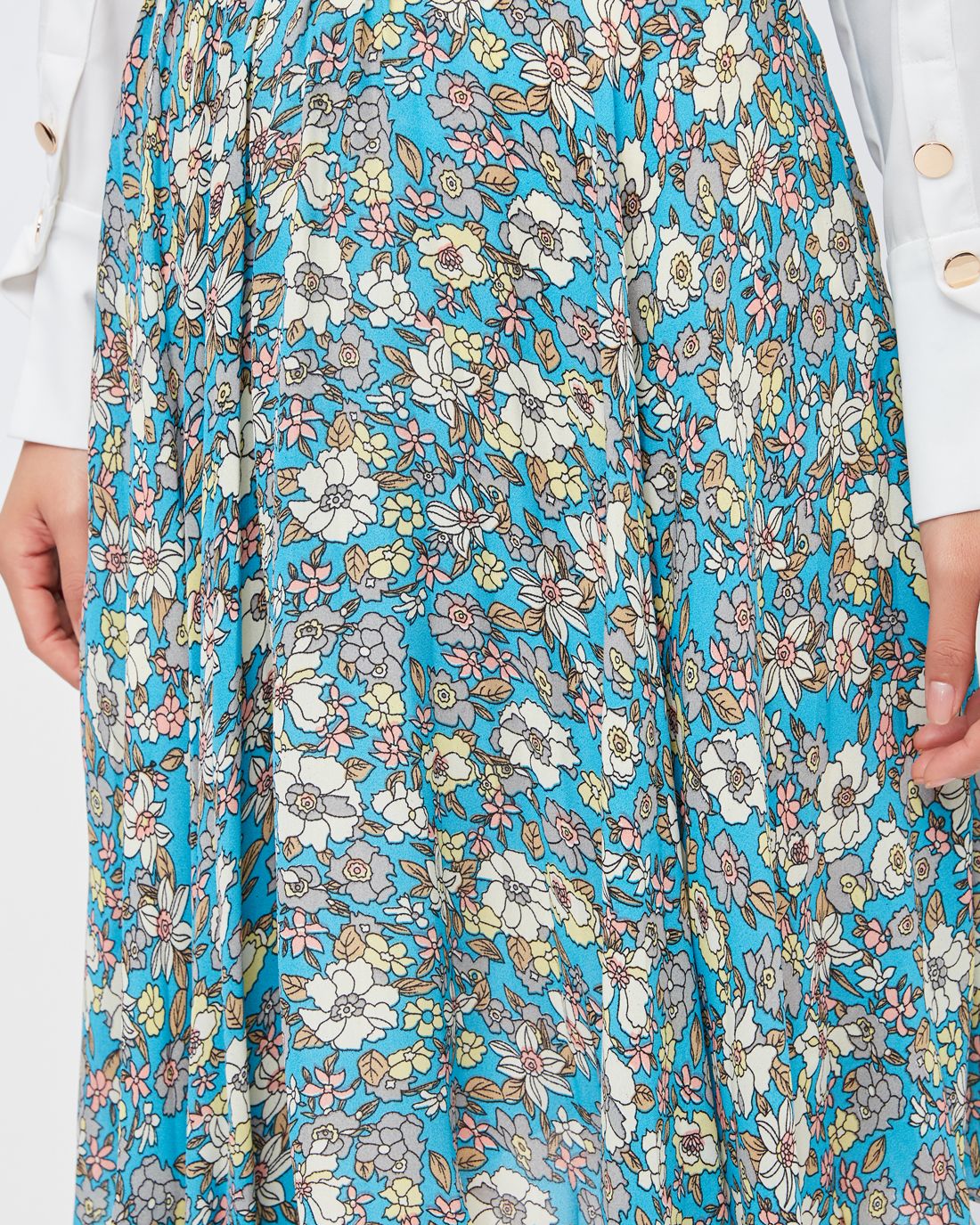 Đầm voan xanh hoa trắng phối bèo hở vai - Bán sỉ thời trang mỹ phẩm