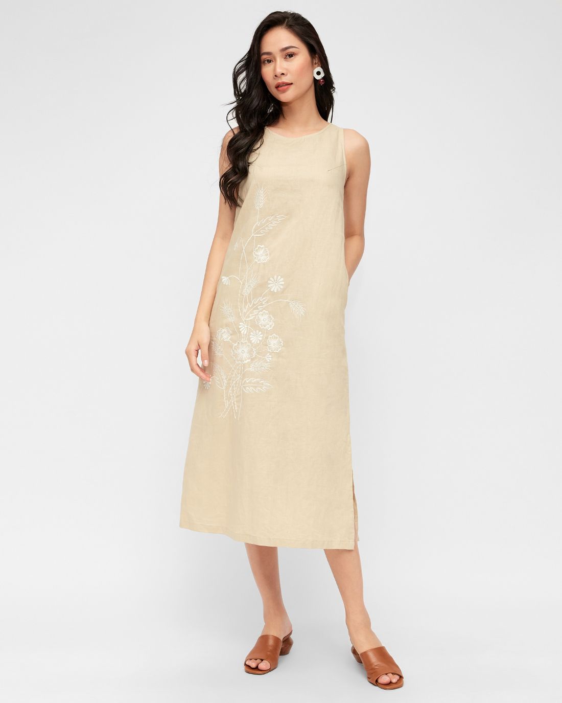 Đầm Linen Kem Floral