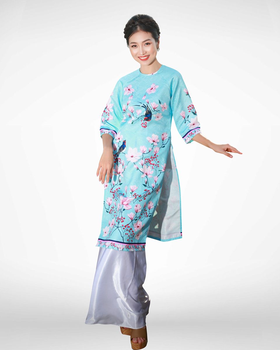Áo Dài Gấm Xanh Bừng Sắc Xuân