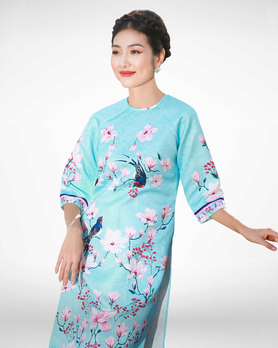 Áo Dài Gấm Xanh Bừng Sắc Xuân