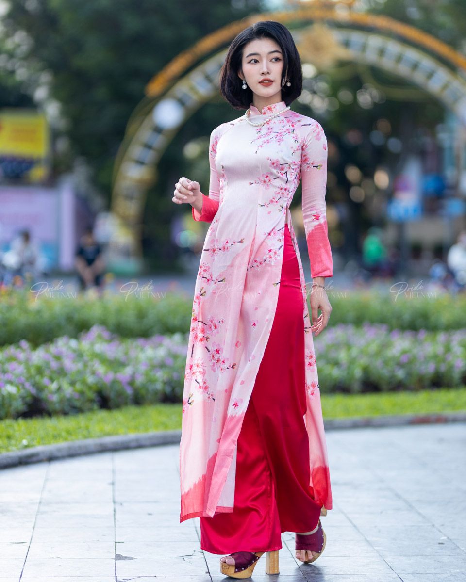 Áo Dài Lụa Hồng Gems Of Vietnam