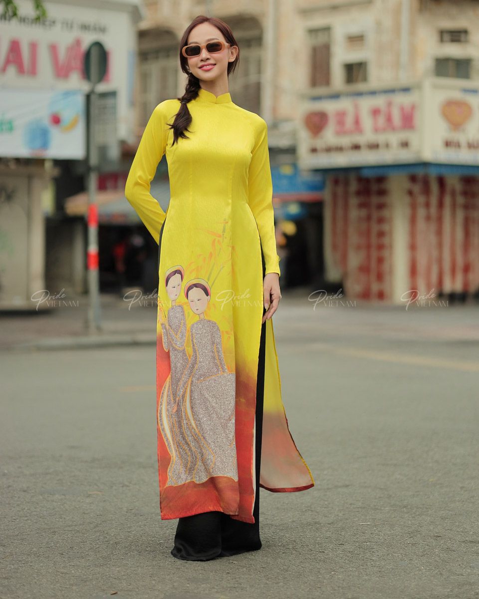 Áo Dài Lụa Vàng Song Sinh Gems Of Vietnam