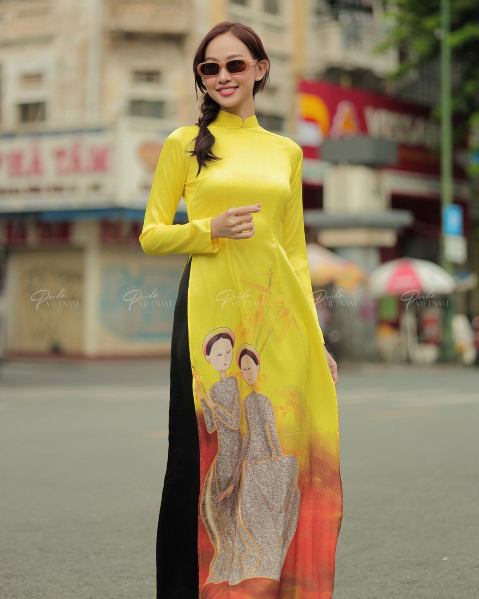 Áo Dài Lụa Vàng Song Sinh Gems Of Vietnam