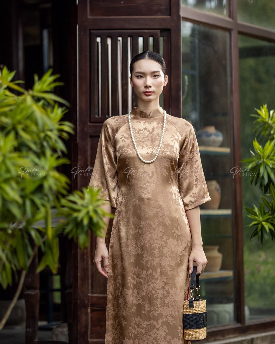 Áo Dài Lụa Nâu Pride Việt Nam