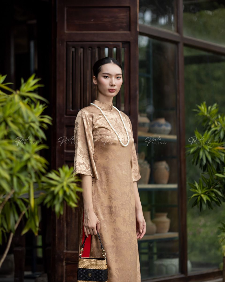 Áo Dài Lụa Nâu Pride Việt Nam