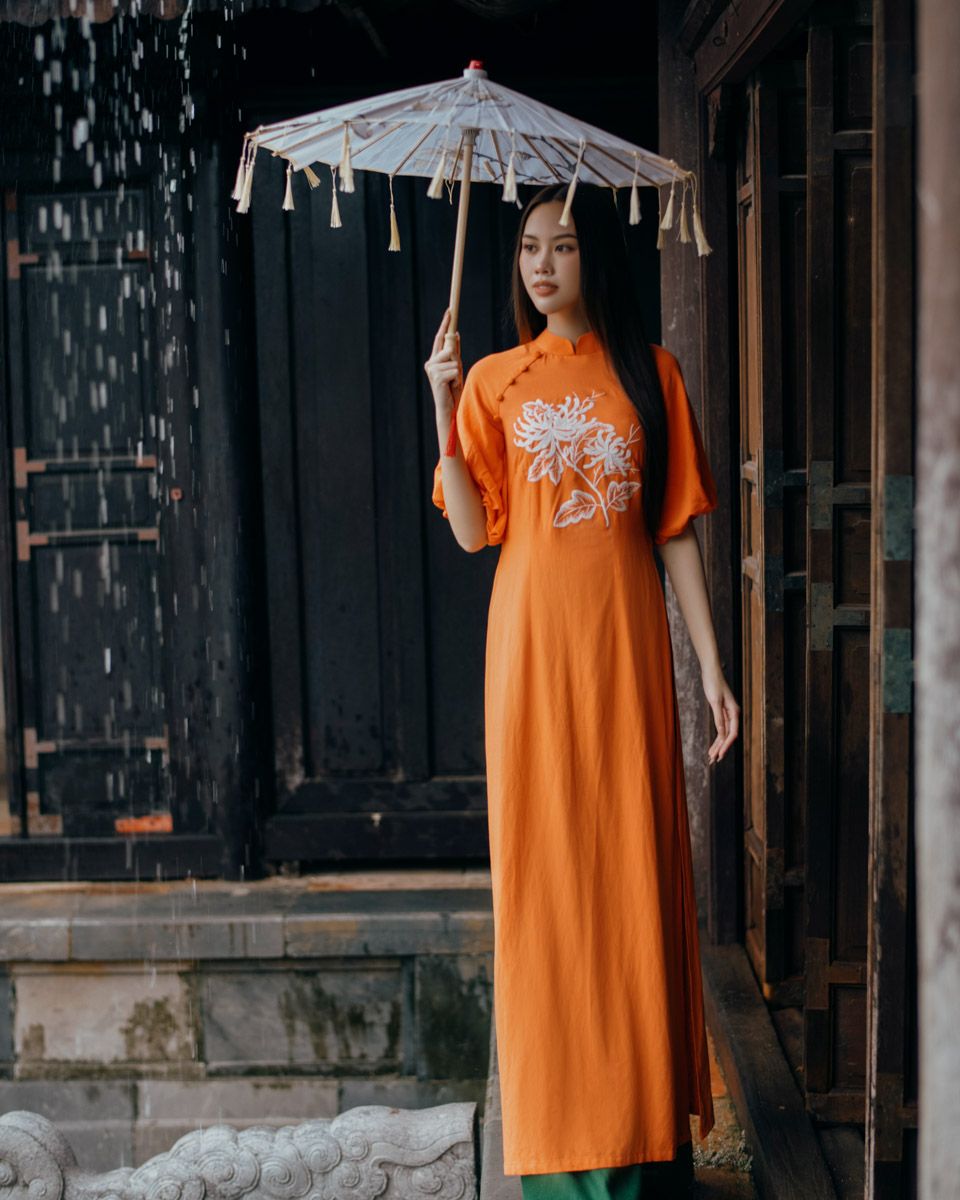 Quần Áo Dài Linen Xanh Lá