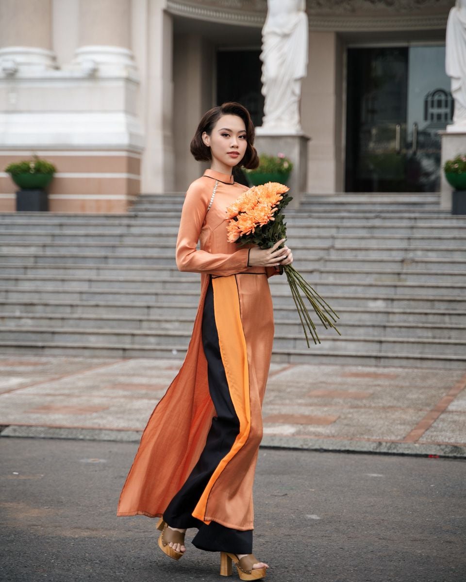 Áo Dài Nữ Lụa Tơ Organza Cam Pride Việt Nam Pride Việt Nam