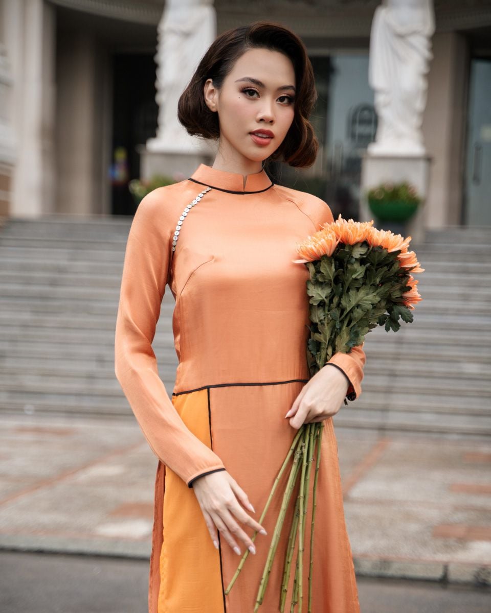 Áo Dài Nữ Lụa Tơ Organza Cam Pride Việt Nam Pride Việt Nam