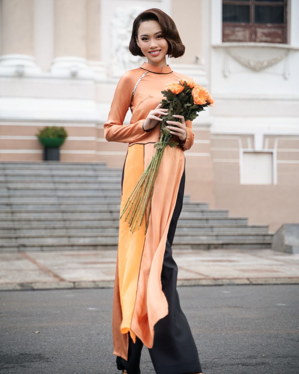 Áo Dài Nữ Lụa Tơ Organza Cam Pride Việt Nam Pride Việt Nam