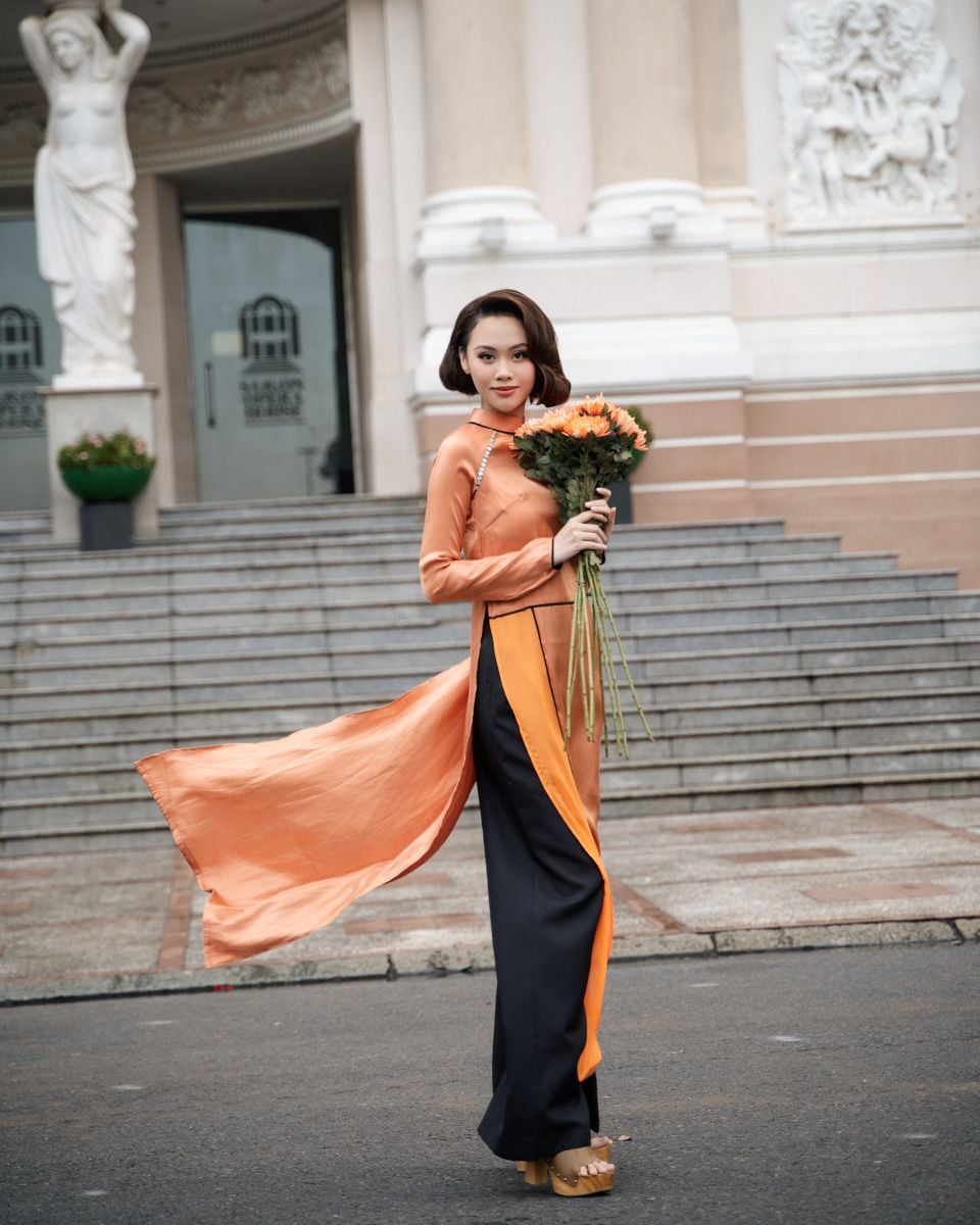 Áo Dài Nữ Lụa Tơ Organza Cam Pride Việt Nam Pride Việt Nam