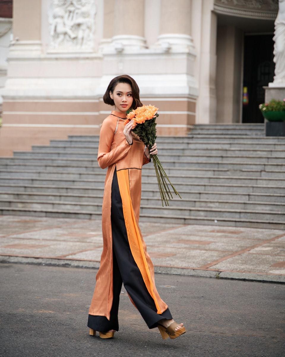 Áo Dài Nữ Lụa Tơ Organza Cam Pride Việt Nam Pride Việt Nam