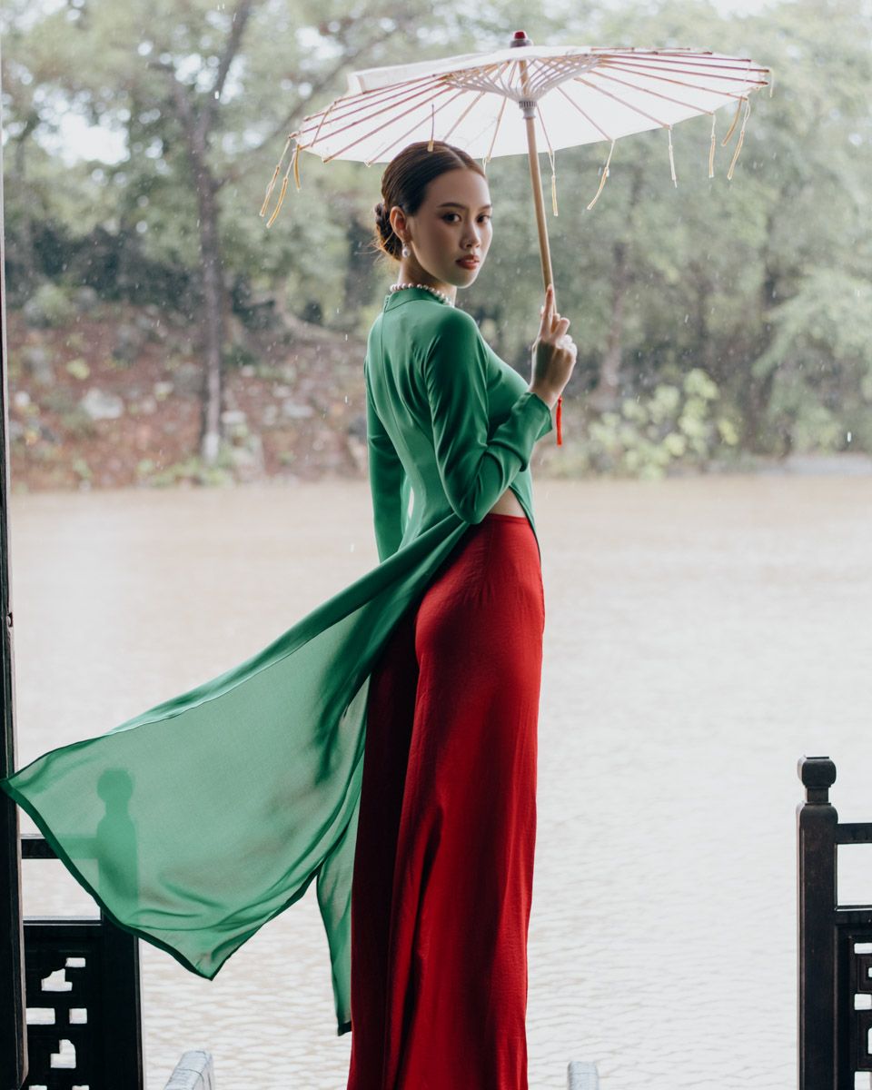 Áo Dài Chiffon Xanh Lá Pride Việt Nam