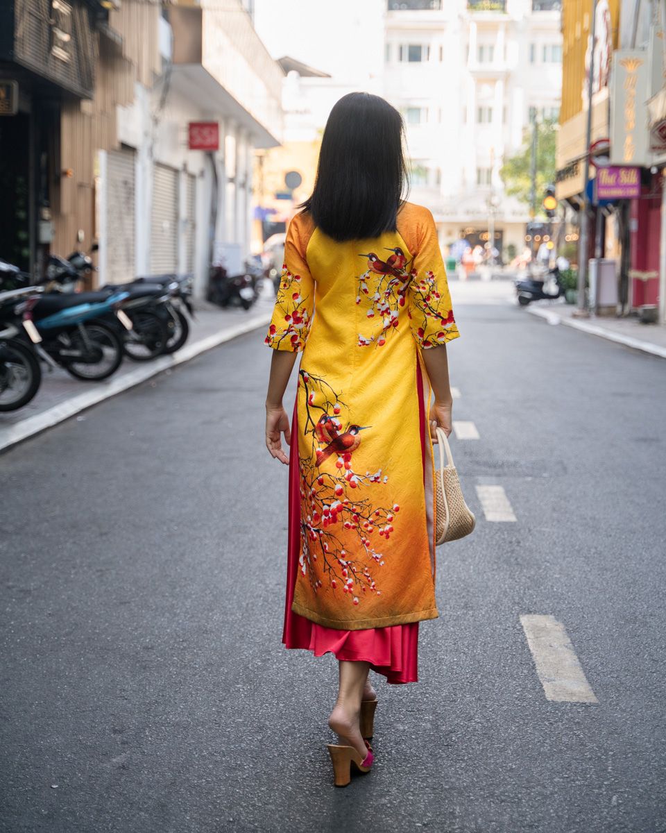 Áo Dài Nữ Gấm Vàng Cam Pride Việt Nam