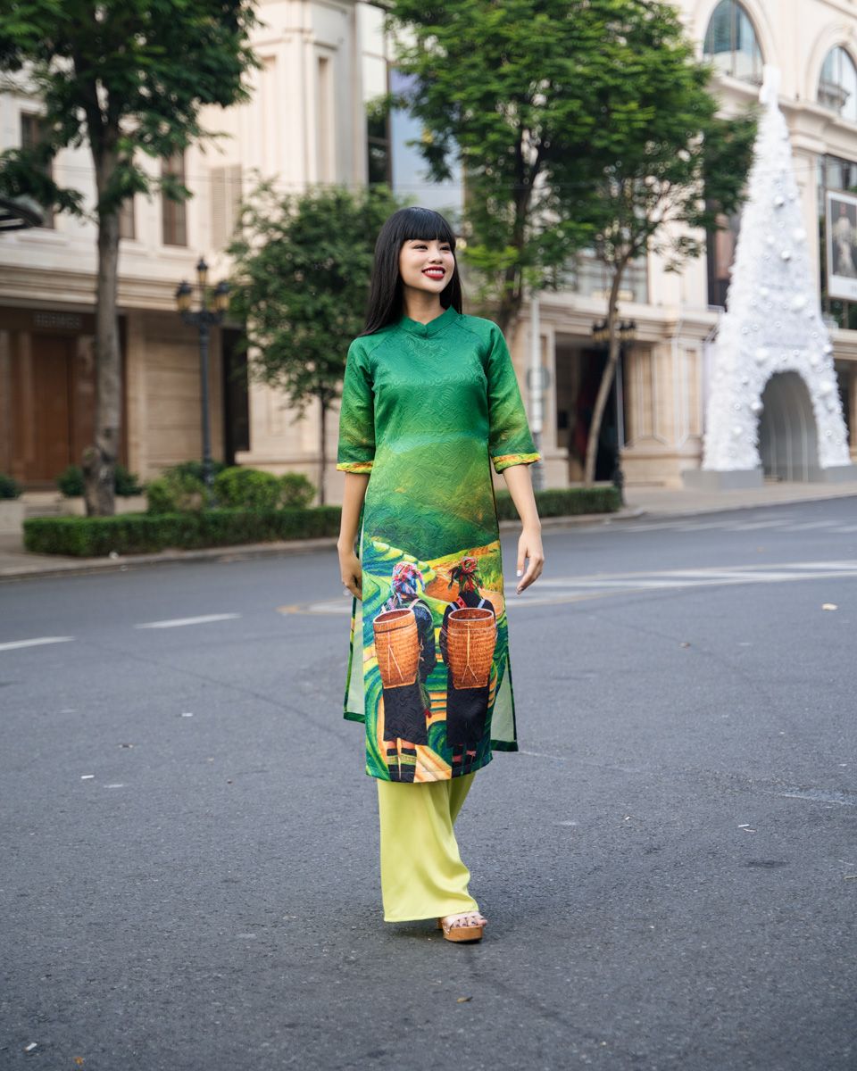 Áo Dài Nữ Gấm Xanh Bậc Thang Pride Việt Nam