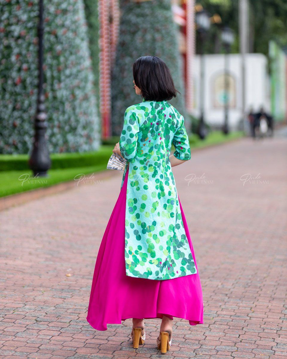 Áo Dài Gấm Nữ Xanh Ruộng Sen Pride Việt Nam
