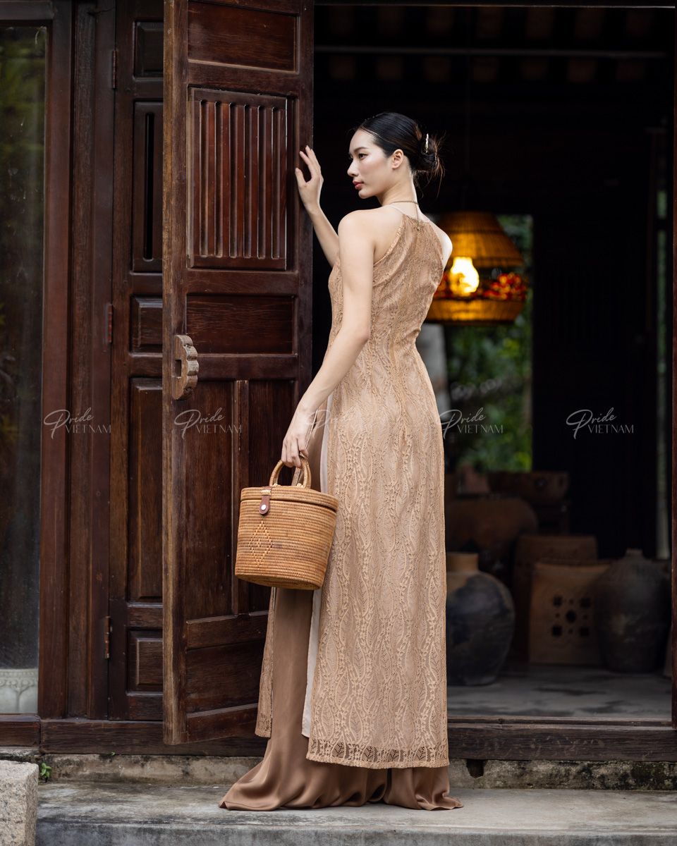 Áo Dài Nữ Yếm Ren Nâu Pride Việt Nam