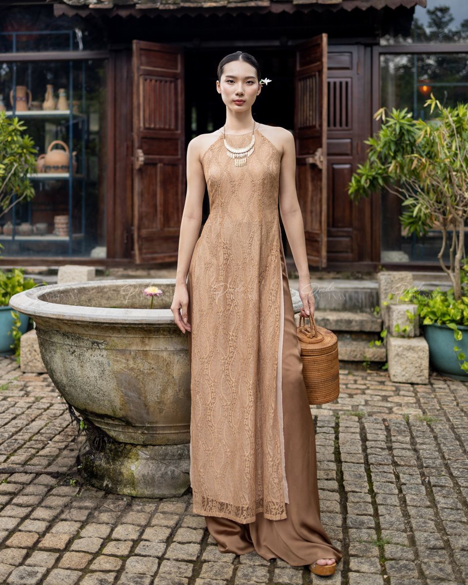 Áo Dài Nữ Yếm Ren Nâu Pride Việt Nam