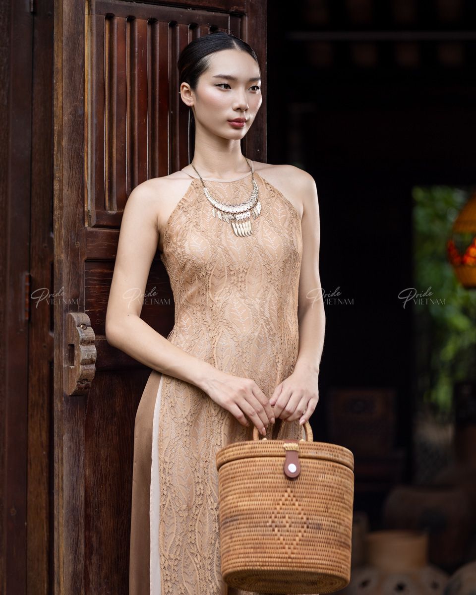 Áo Dài Nữ Yếm Ren Nâu Pride Việt Nam