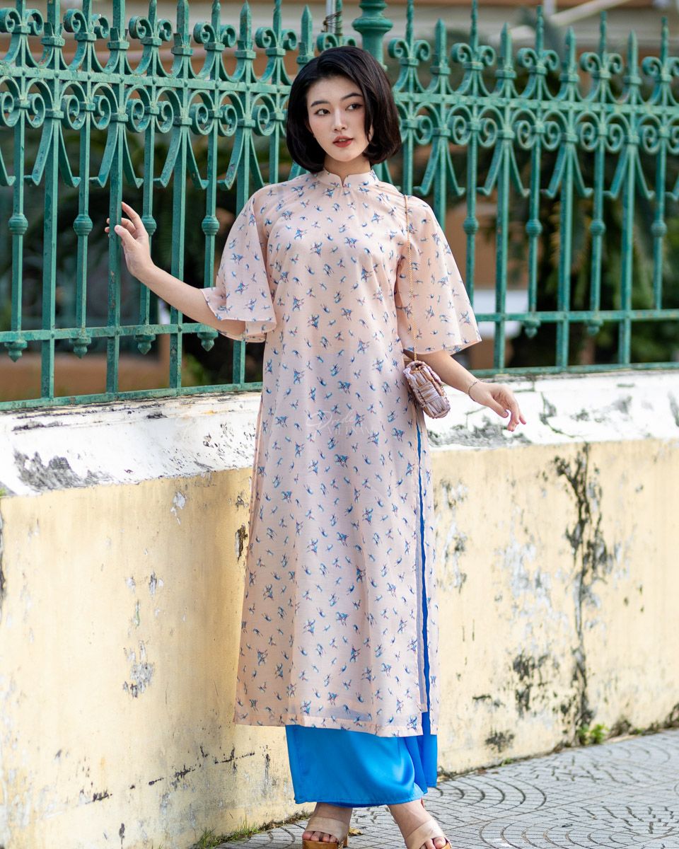 Áo Dài Voan Nữ Hồng Họa Tiết Pride Việt Nam