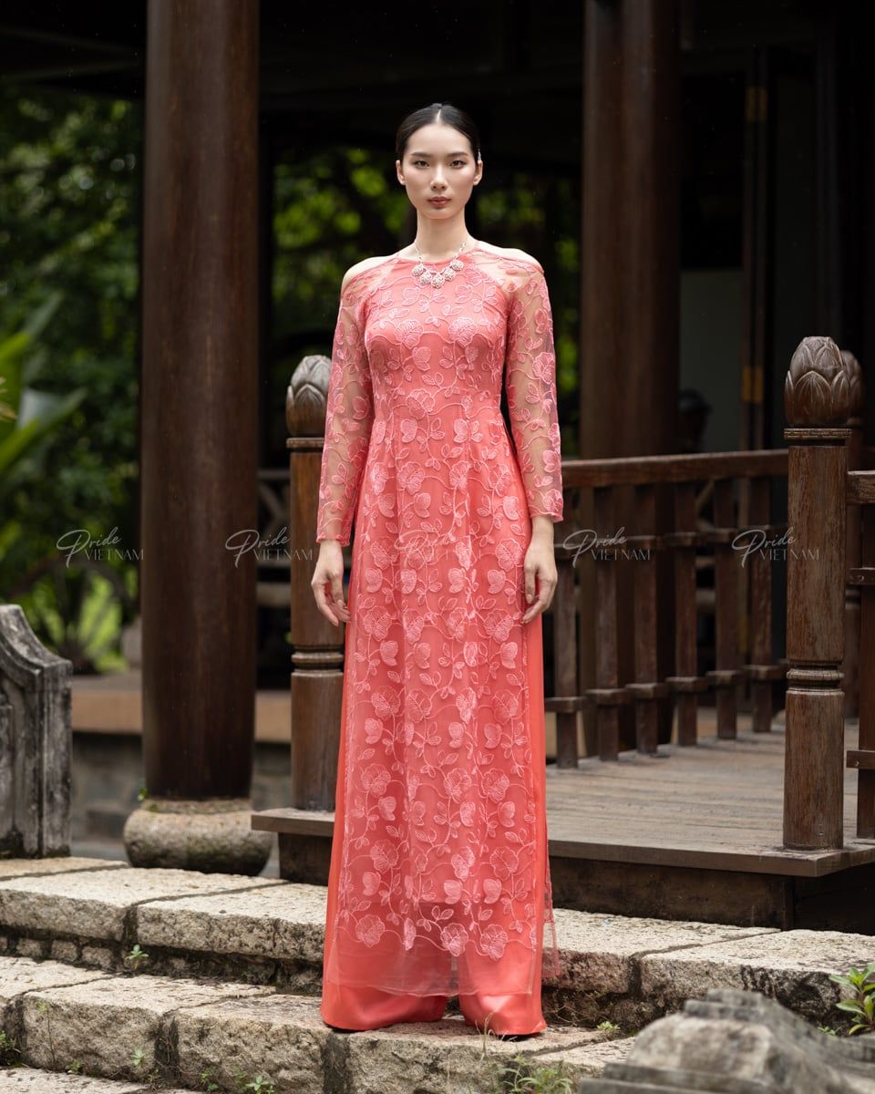 Áo Dài Nữ Ren Hồng Pride Việt Nam