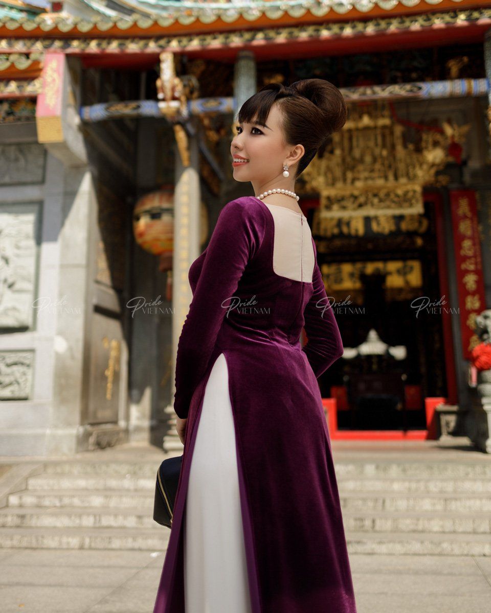 Áo Dài Nhung Hồng Tím Pride Việt Nam