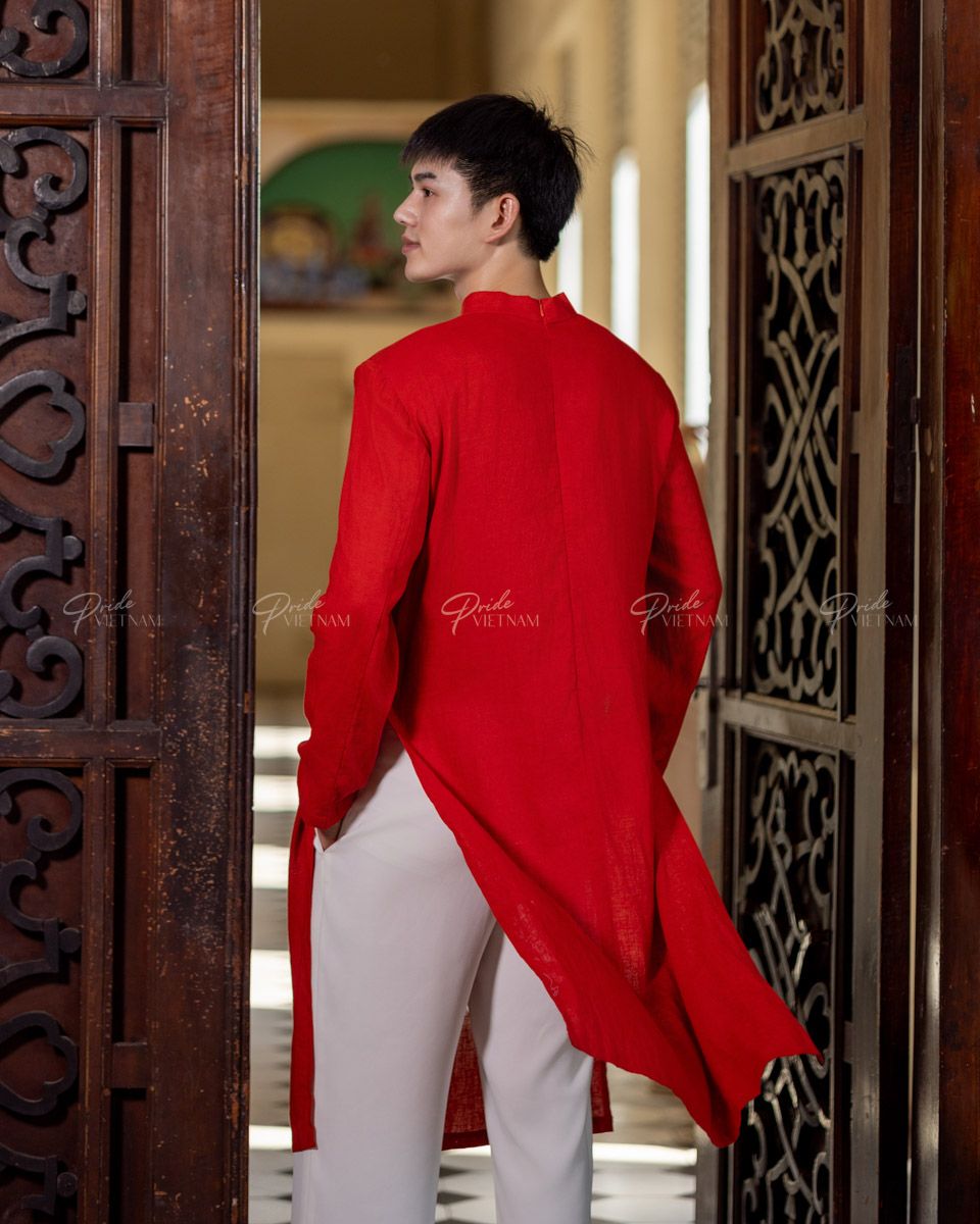 Áo Dài Linen Nam Đỏ