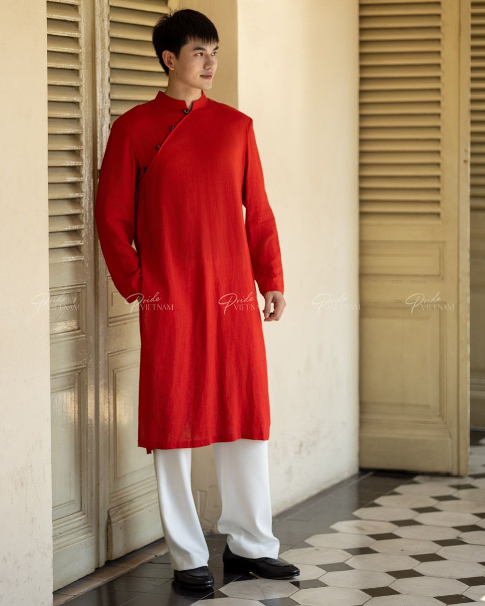 Áo Dài Linen Nam Đỏ