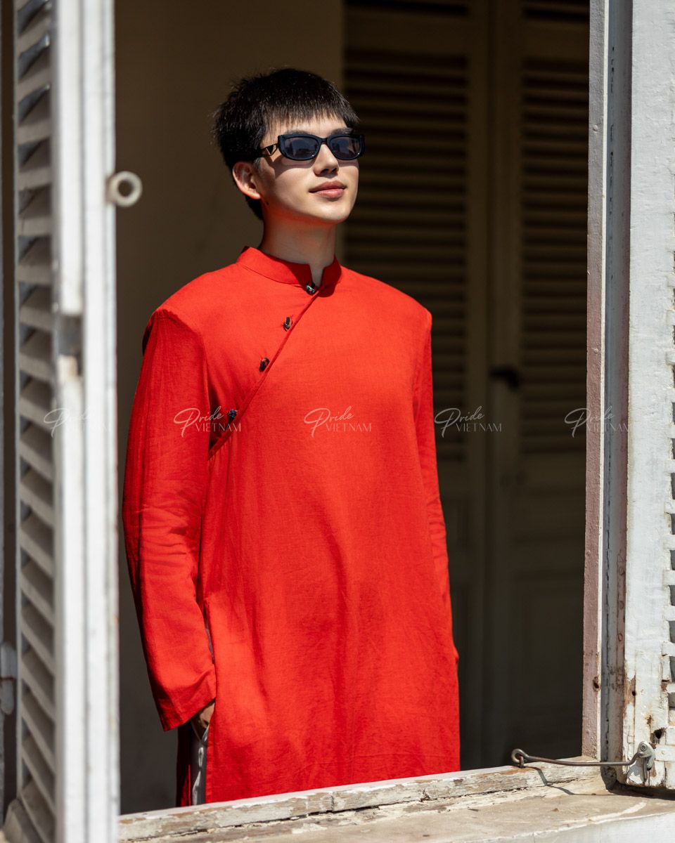 Áo Dài Linen Nam Đỏ