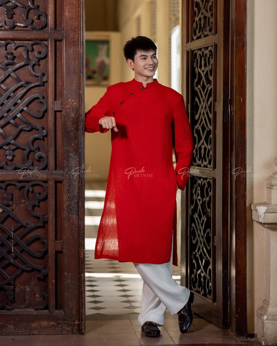 Áo Dài Linen Nam Đỏ