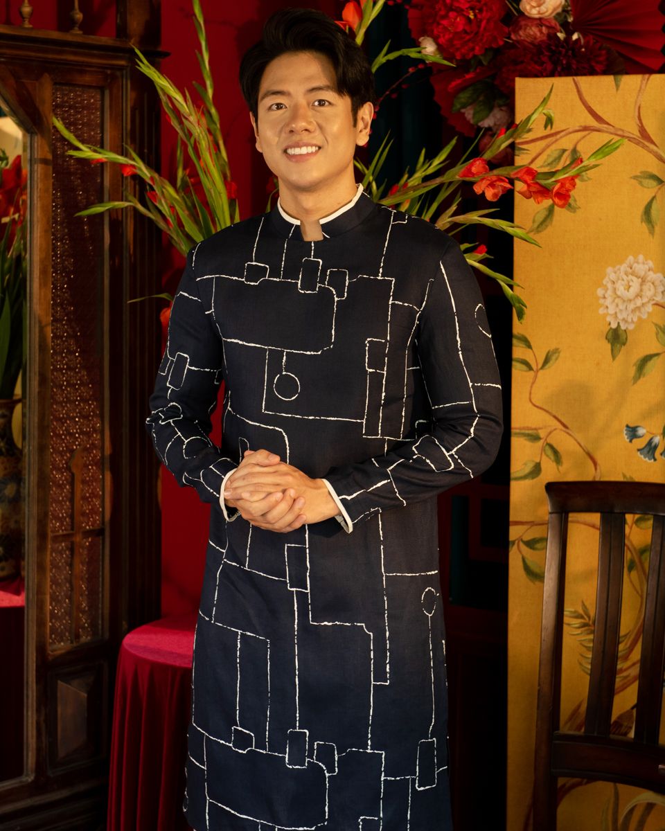 Áo Dài Nam Linen Xanh