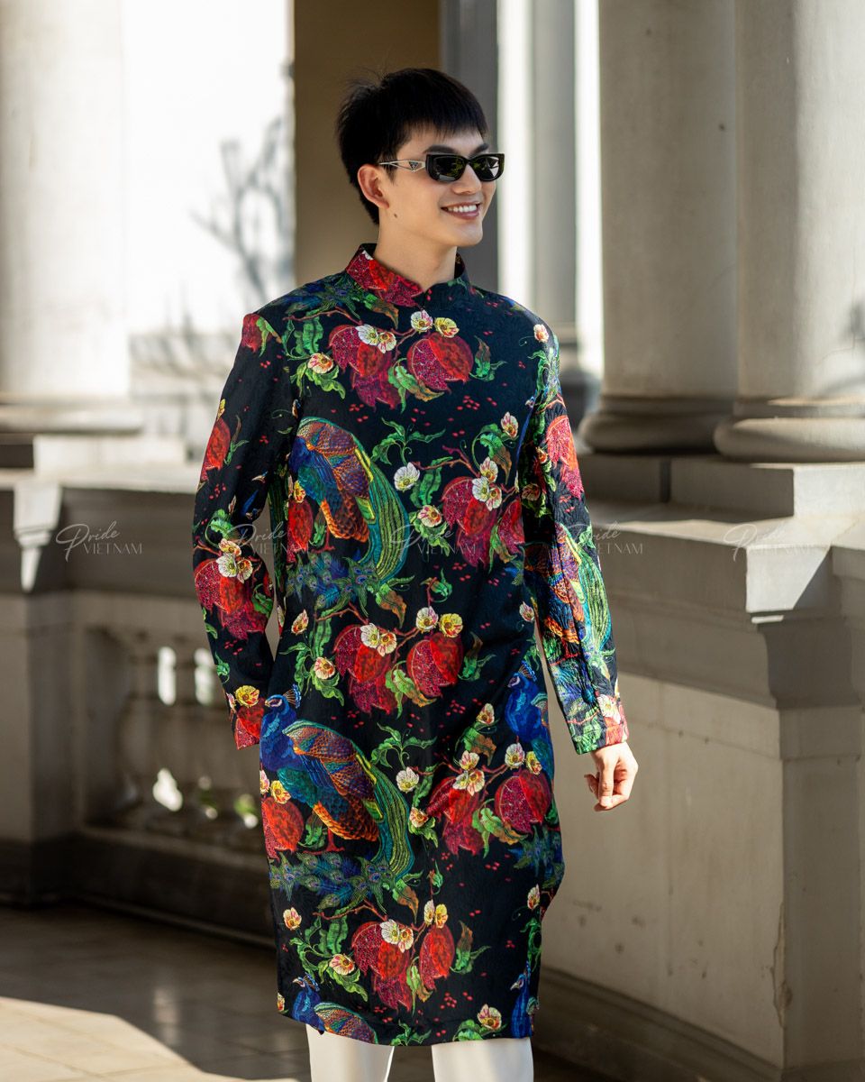 Áo Dài Nam Gấm Đen Công