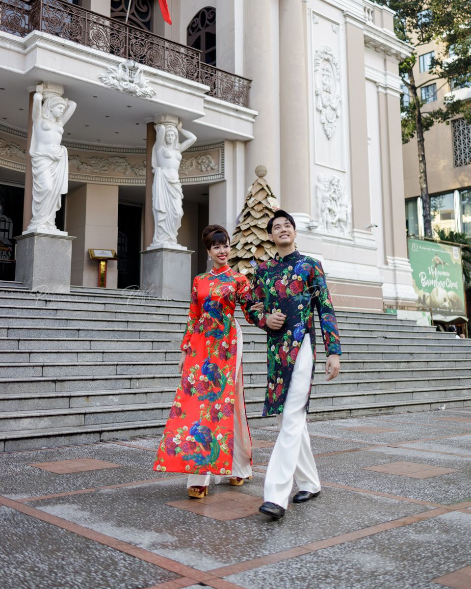 Áo Dài Nam Gấm Đen Công