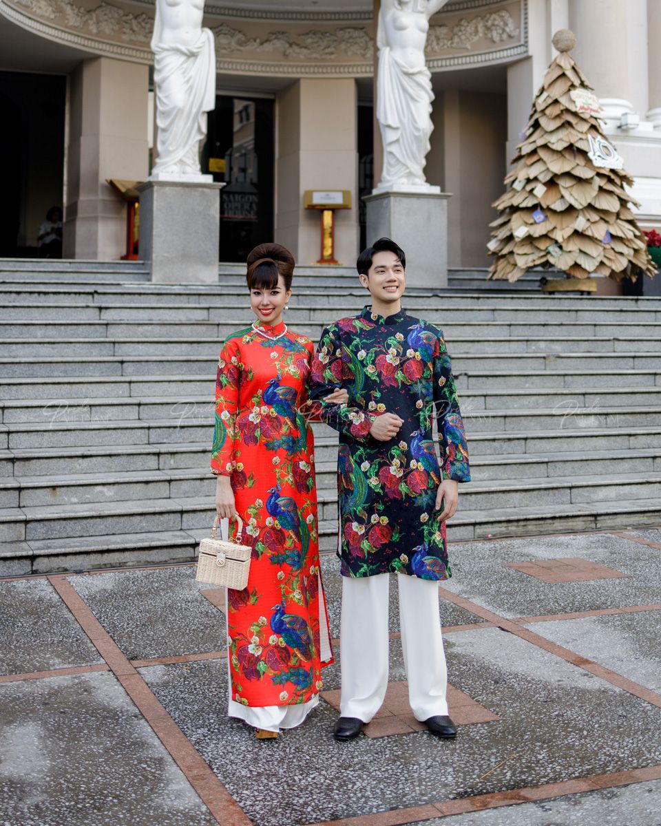 Áo Dài Nam Gấm Đen Công