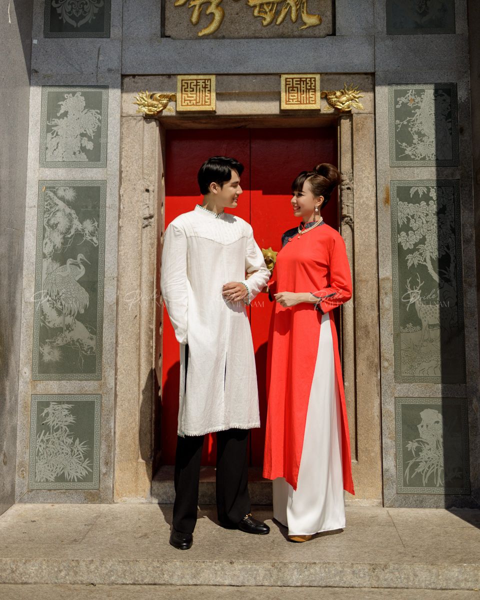 Áo Dài Nam Linen Trắng Xếp Ly Đột Chỉ