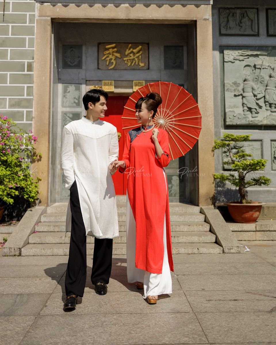 Áo Dài Nam Linen Trắng Xếp Ly Đột Chỉ