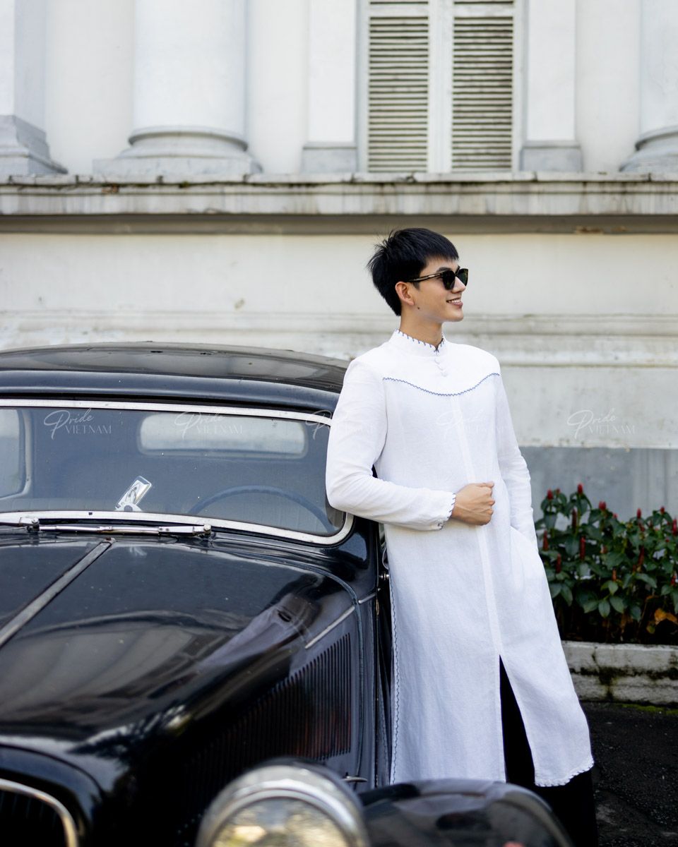Áo Dài Nam Linen Trắng Đột Chỉ