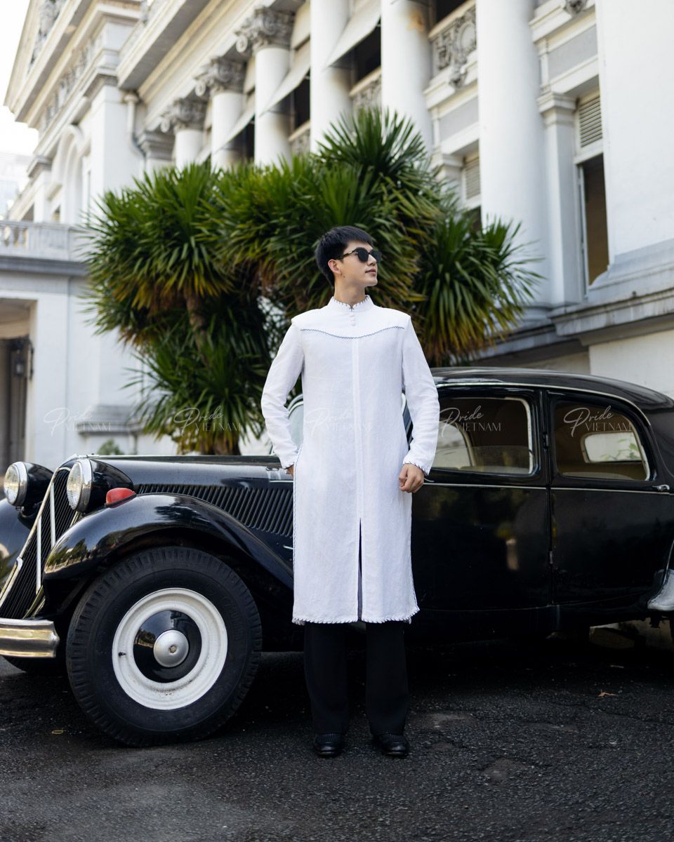 Áo Dài Nam Linen Trắng Đột Chỉ