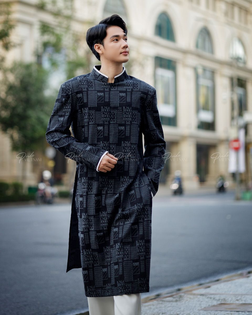 Áo Dài Jean Nam Xanh Đen Họa Tiết Pride Việt Nam
