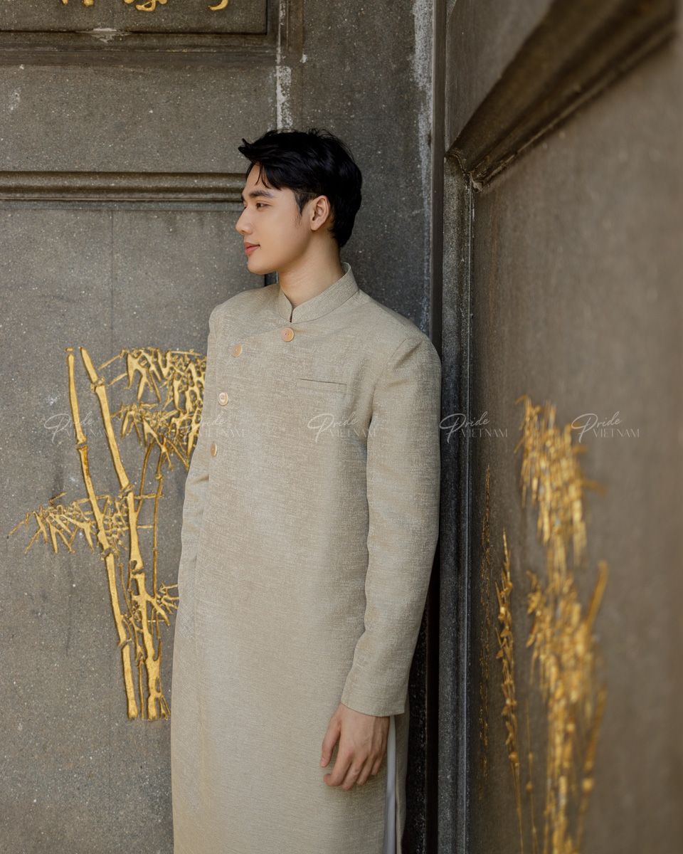 Áo Dài Gấm Nam Cà Phê Sữa Pride Việt Nam