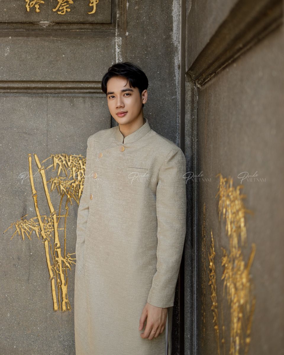 Áo Dài Gấm Nam Cà Phê Sữa Pride Việt Nam