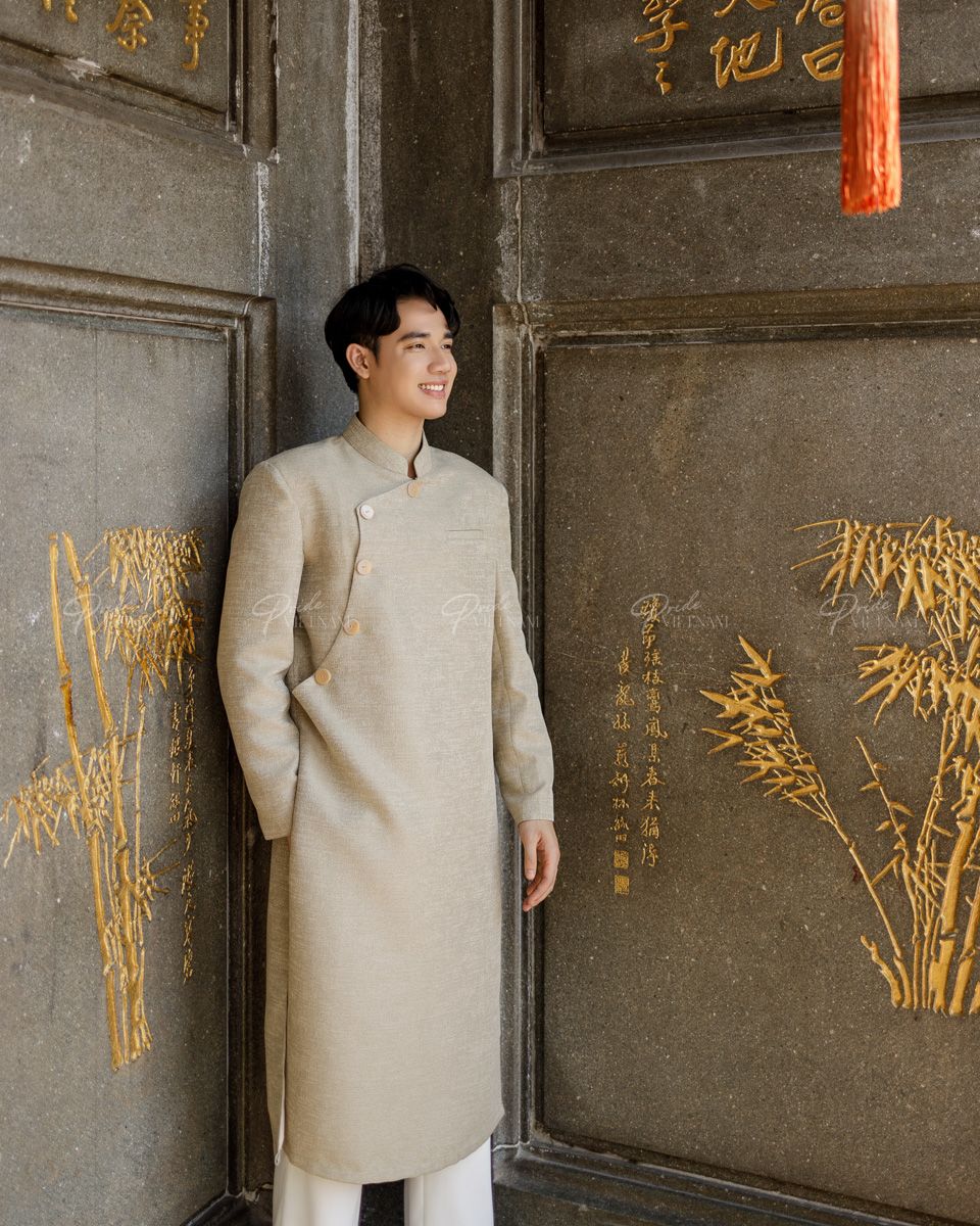 Áo Dài Gấm Nam Cà Phê Sữa Pride Việt Nam