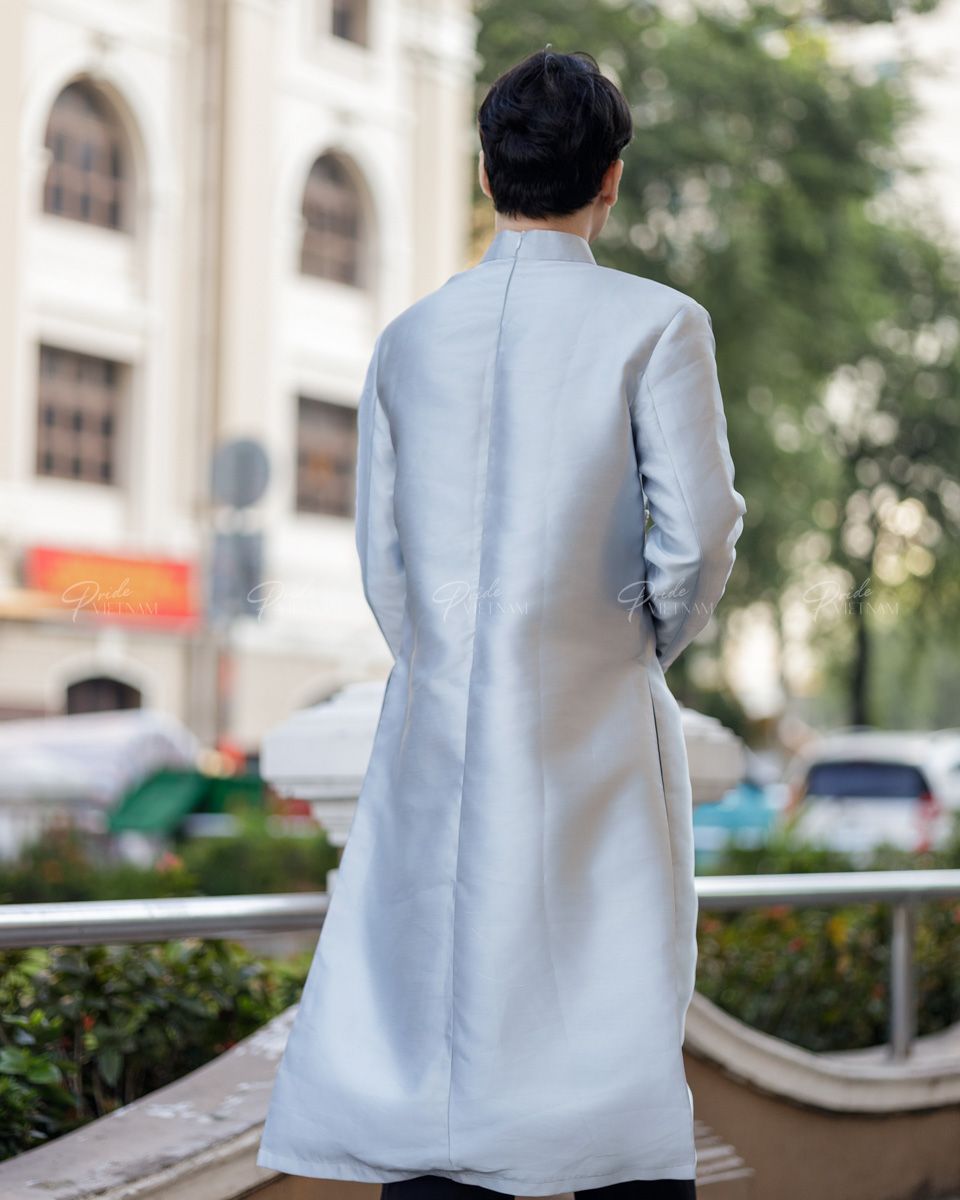 Áo Dài Gấm Nam Xanh Pastel Pride Việt Nam