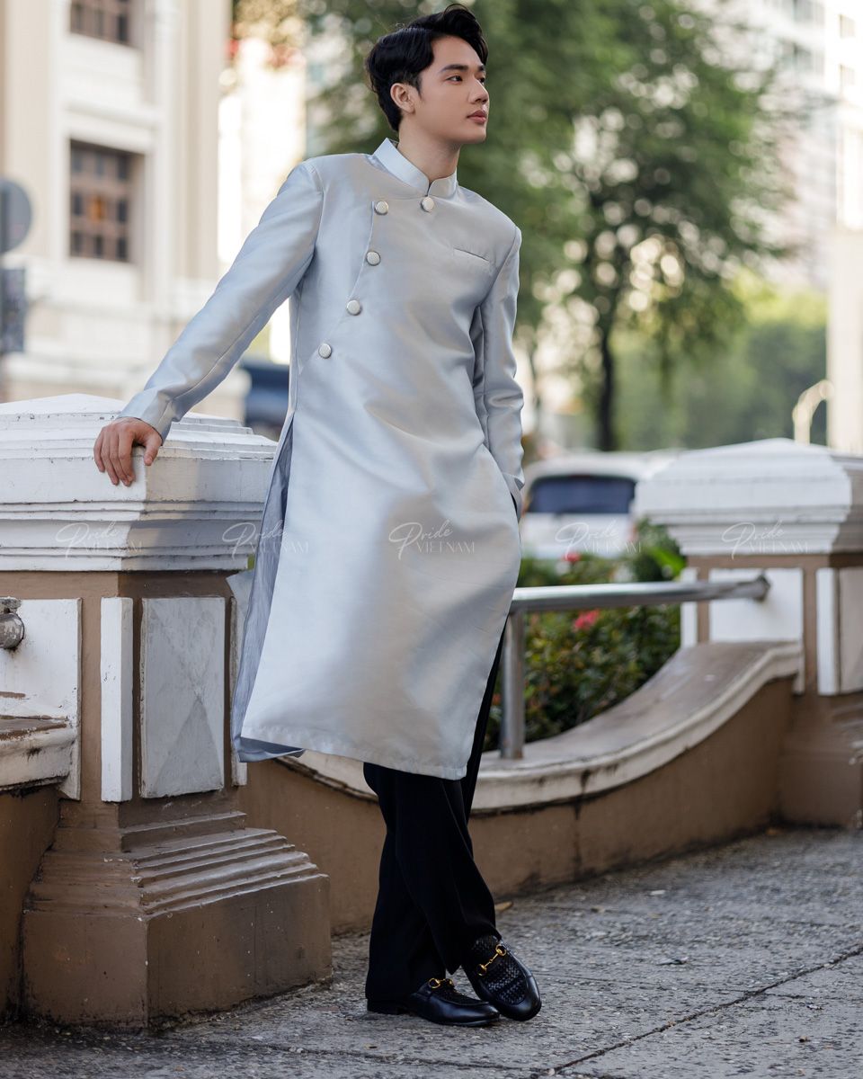 Áo Dài Gấm Nam Xanh Pastel Pride Việt Nam