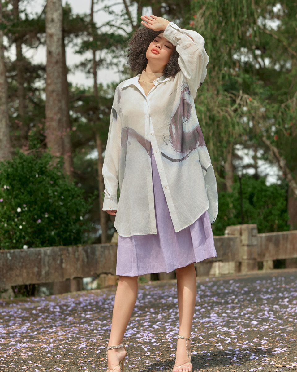 Áo Sơ Mi Linen Trắng Họa Tiết Into The Wood