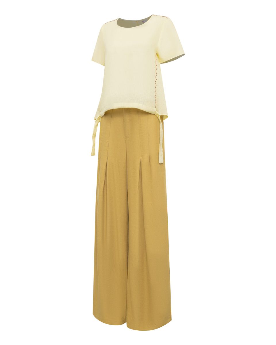 Áo Kiểu Nữ Linen Vàng Nhạt Có Tay