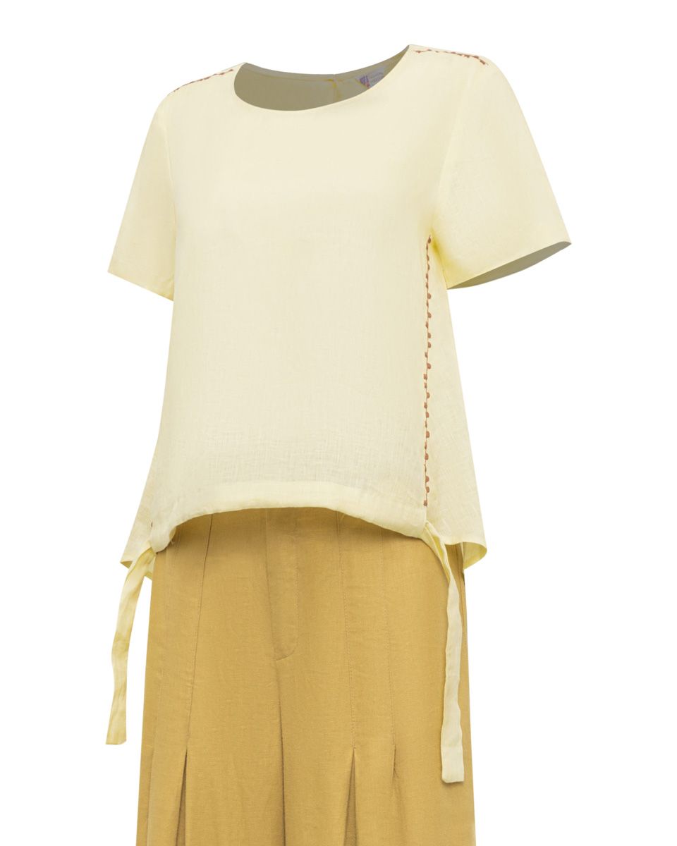 Áo Kiểu Nữ Linen Vàng Nhạt Có Tay