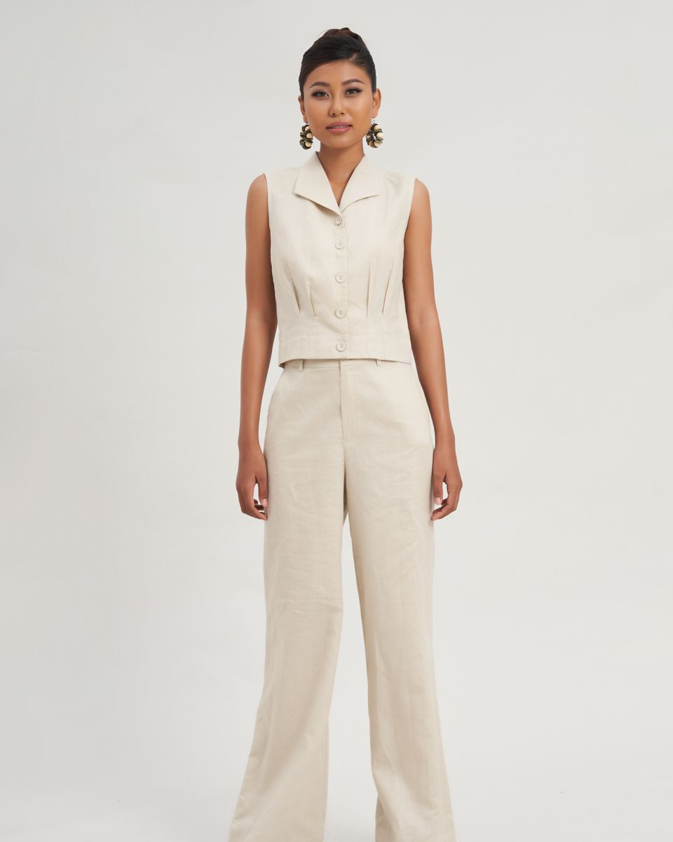 Quần Dài Linen Nữ Kem Tender Drit